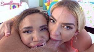 SWALLOWED Graycee Baybee & Naudi Nala deepthroat and gag on a cock then swallow a load