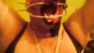 Shibari/ Hands over Head/latex/mouth Gag/anal Hook