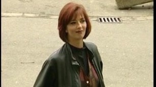 Shy redhead MILF shows tits after long discussion on street