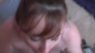 Amateur Pretty Eyed MILF blows a Little Dick And gets A Cumshot