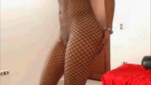 My MILF Exposed Hot busty babe in fishnet bodystockings pole