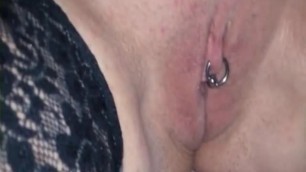 Check My MILF Busty wife in stockings rubbing pierced pussy