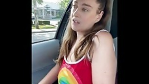 MILF Driving With Big Tits Out in City Pulls Over to Rub Pussy